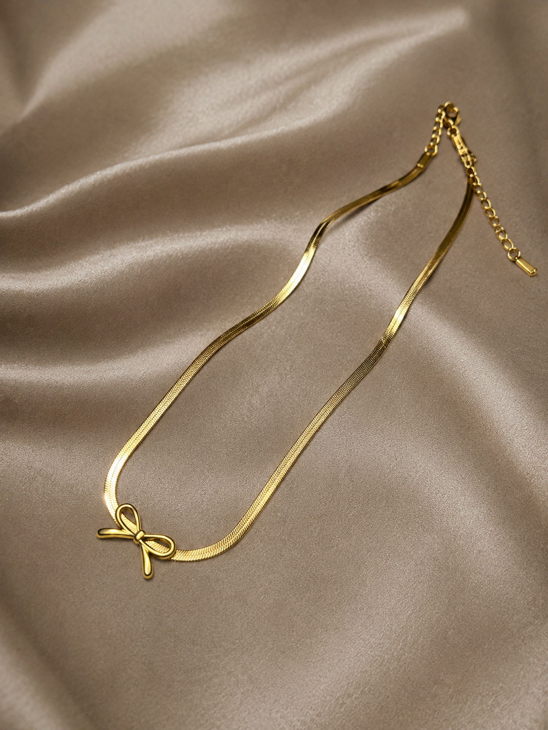 Gold Herringbone Bow Charm Necklace